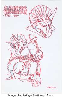 Kevin Eastman Teenage Mutant Ninja Turtles Mirage Comics Triceraton Gladiator Toy Packaging Concept Sketches Original Art (NECA, 2024). | Heritage