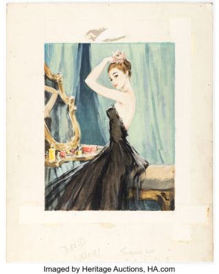 David Wright Turquoise Silk Painting Original Art (1949). | Heritage