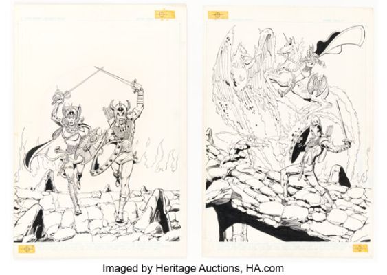 George Pérez and Dick Giordano Swordquest #2 Fireworld Wraparound Cover Original Art (DC, 1982). | Heritage