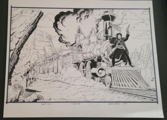 ARTHUR ADAMS original art, BLACK GUNS, Western Train Robbery, 11x14, 1999 | eBay US