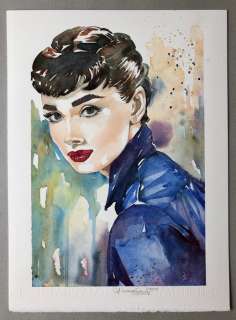 Giovanna Casotto - Original Watercolor â€œAudrey Hepburnâ€ - firmato - Loose page - (2015) | Catawiki