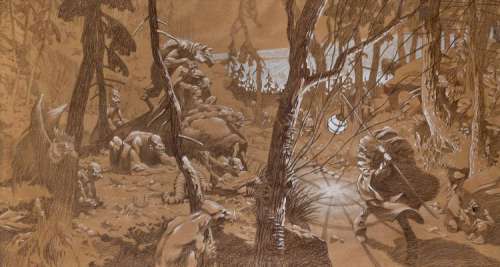 Bernie Wrightson original study for the wraparound cover of A Look Back. | Profiles in History