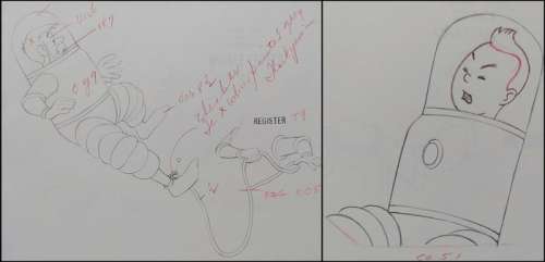 Tintin - 10x Original drawings - Tintin & Haddock on moon scene - On a marché sur la lune (1960’s) | Catawiki