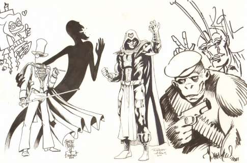 Jam Pieces, Keith Giffen, Tim Truman - Convention Jam Piece - Gentlemen Ghost And Shadow Thief By Tim Truman - Kobra By Robert Atkins - Gizmo By Art Baltazar - Ambush Bug By Keith Giffen