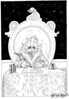 Bas Heymans - Originele tekening - Dagobert Duck - "schrijvend in grote stoel"" | Catawiki