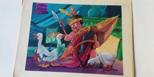 Geesink, Joop | Geesink, Joop - 2x Originele tekening in kleur voor een poster - Indiaan + Slaapkop | Catawiki