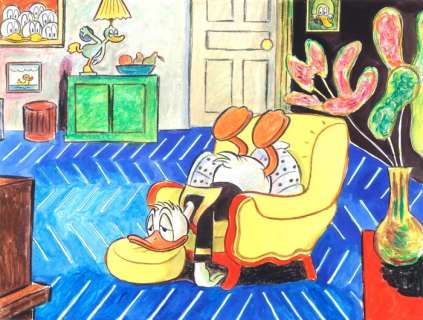 Tony Fernandez, Disney Artist | Donald Duck inspired by Henri Matisse’s "The Yellow Chair" (1940) - Original Painting - Tony Fernandez Signed | Catawiki