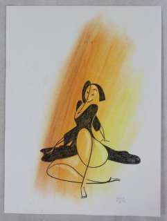 Hanco Kolk | Hanco Kolk - Originele tekening - Vrouw in zwarte jurk - A3 formaat - (2006) | Catawiki