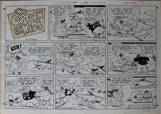 John DIRKS - Striscia originale domenicale Sunday comic strip ‘The captain and the kids’. Cm. 61 x 43. United Features Syndicate 14-05-1972.  Firmata.