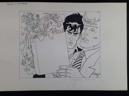 Giancarlo Alessandrini | Dylan Dog, Martyn Mistére - Giancarlo Alessandrini - Illustrazione Originale "Dylan Dog & Martin Mystère" - Firmata - Page volante - Exemplaire unique - (1996) | Catawiki