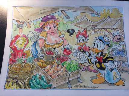 Alessandro Gottardo | Donald Duck - â€œDaisy e Donald al mercato ortofrutticoloâ€ - Page volante - Exemplaire unique - (2019/2019) | Catawiki