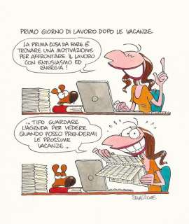 Silvia Ziche | La Vita secondo Lucrezia - Silvia Ziche - illustrazione originale "Primo Giorno di Lavoro..." - Page volante - Exemplaire unique | Catawiki