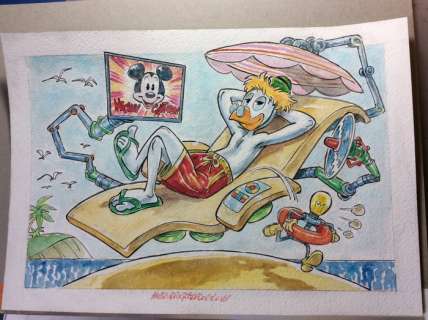 Alessandro Gottardo | Donald Duck - â€œMare e relax anche per il super-genioâ€ - Page volante - Exemplaire unique - (2020/2020) | Catawiki