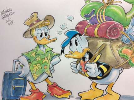 Alessandro Gottardo | Donald Duck - â€œGastone in vacanza viaggia leggeroâ€ - Page volante - Exemplaire unique - (2020/2020) | Catawiki