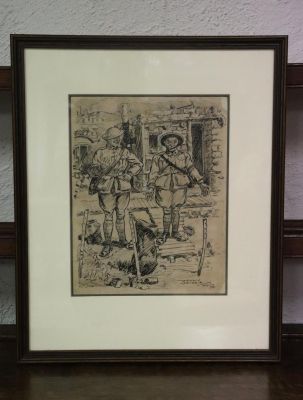 Lot 387 - Unique and important framed original cartoon by Vernon Lorimer “Two Diggers”, signed “Vernon Lorimer, Belgium,… | misc / divers