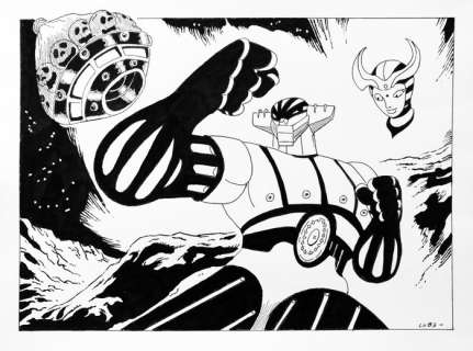 Luciano Bernasconi | Jeeg Robot - illustrazione originale di Lube - firmata - Page volante | Catawiki