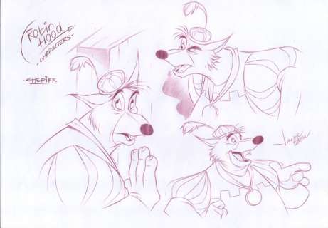 Jaume Esteve, Disney Artist | Robin Hood Characters : Sheriff - Original Drawing - Jaume Esteve Signed | Catawiki