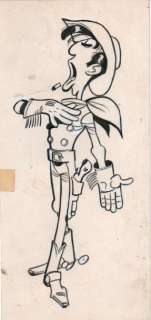 Morris | Â«Lucky LukeÂ». Encre de Chine noire sur carton pour un dessin paru | Tessier Sarrou