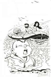 Sikorski | Tif et Tondu, couverture originale à l’encre de chine réalisée pour le journal Spirou du 20 mars 1996. Ce dessin a également servi de couverture pour l’intégrale tome 13 parue en 2013 chez Dupuis. | Septimus