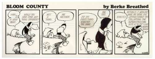 Berke Breathed Original Hand-Drawn Comic Strip for ’’Bloom County’’ -- Featuring Opus & Milo Bloom | Nate Sanders