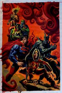 Dan Brereton - jla: seven caskets cover painting (superman, wonder woman, batman, flash, green lantern, aquaman, martian manhunter) large art - 2000