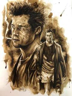 Juapi Coffee Artist | Original Coffee Painting - TYLER DURDEN & JACK (Figth Club) (2021) | Catawiki