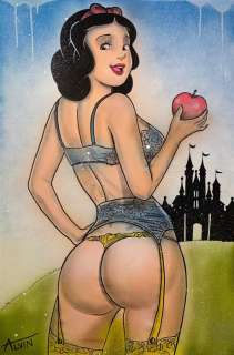 Alvin Silvrants | Curvy Snow White with Disney Castle - Original drawing in colour by Alvin Silvrants | Catawiki