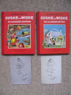 Willy Vandersteen | Suske en Wiske 45 + 51 - De Klankentapper + De Sissende Sampam - Rode Klassiek Reeks - 2x fraaie pentekening Paul Geerts - Cartonné - Réédition - (1998/1999) | Catawiki