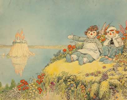  - Johnny Gruelle (American, 1880-1938)
 Raggedy Ann and Raggedy Andy book endpapers, 1928
 Watercolor and ink on board
 19...