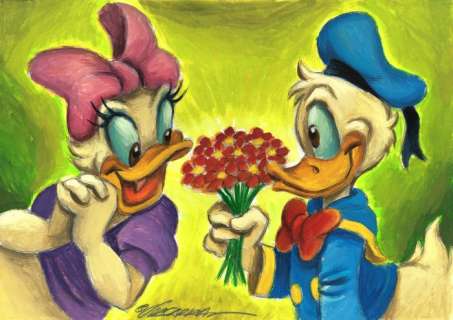 Joan Vizcarra | Donald Duck "Flower Bouquet For Daisy" - Original Painting - Joan Vizcarra - Acrylic Art | Catawiki