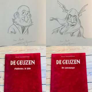 Eugeen Goossens | De Geuzen 3 & 4 - Flodderbes, de heks / De rattenvanger - 2x met originele tekening - luxe fluwelen uitgave - Cartonné - EO - (2008/2009) | Catawiki