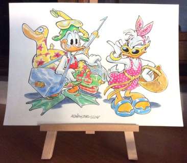 Alessandro Gottardo | Donald Duck - â€œEleganza estivaâ€ - Dipinto ad acquerello originale firmato da Alessandro Gottardo - 36,5 x 25,5 cm - Page volante - Exemplaire unique - (2021) | Catawiki