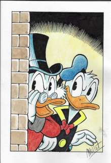 Millet | Scrooge McDuck & Donald Duck - "Behind a house wall" - Original Signed Painting by Millet | Catawiki