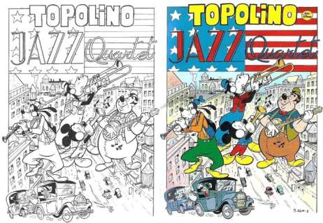 Riccardo Secchi, Valerio Held | Topolino I TL 2411-2 - Signed original inked page from "Topolino Jazz Quartet" by Valerio Held - page 1 - (2001) | Catawiki