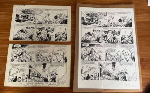 Tibet (Gilbert Gascard), Mittéï En André-Paul Duchâteau | Tibet, Mittéï en Duchâteau - Originele pagina (p.33) - Les aventures des 3A / 3L T3 - L’épreuve du feu + gesigineerde facsimile - (1968/2016) | Catawiki