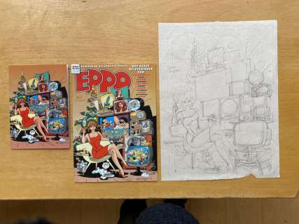 Kuijpers, Henk | Franka - Originele schets voor kerstkaart en Eppo magazine +kaart + Eppo - (2020) | Catawiki