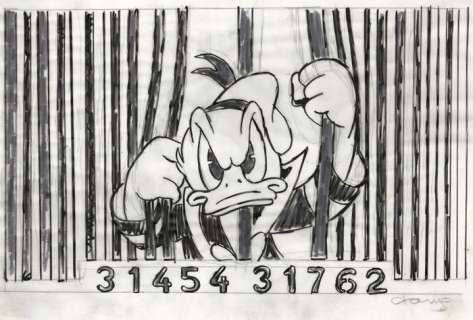 Tony Fernandez, Disney Artist | Donald Duck Through The Bars (Code) - Original Sketch - Tony Fernandez Signed - Original Artwork | Catawiki