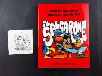 Jacovitti, Salgari | Benito Jacovitti - Volume a Tiratura Limitata Firmato "Il Salgarone" Con Disegno Originale - Page volante - Exemplaire unique - (1997) | Catawiki