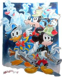 Alessandro Gottardo | "Mickey, Donald and Goofy in the Haunted House" - Signed Original Watercolour by Alessandro Gottardo - (2021) | Catawiki