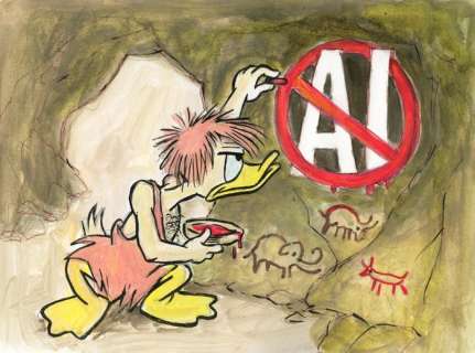 Tony Fernandez, Disney Artist | Donald Duck: AI Art vs Human Art - Original Painting - Tony Fernandez Signed - Original Artwork - (2023) | Catawiki