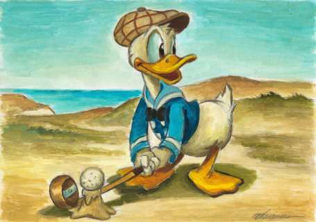 Joan Vizcarra | Donald Duck Playing Golf - Original Painting - Joan Vizcarra Signed - Original Artwork - Acrylic Art | Catawiki
