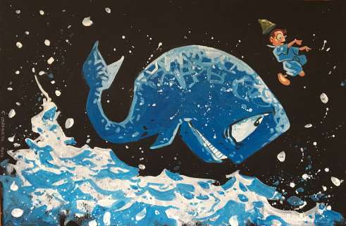 Giancarlo Caracuzzo - Original illustration for Pinocchio. Cm. 42x28. Gouache on black board. Signed. Mint