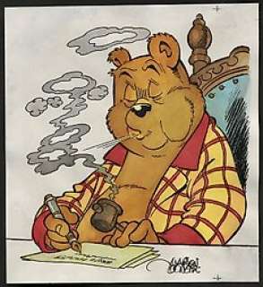 Marten Toonder (Studio’s) | Marten Toonder (Studio’s) - Originele aquarel - "Heer Bommel schrijft achter zijn bureau zijn memoires" - (Jaren 1970) | Catawiki