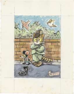 Shinji Nagashima Hand-drawn color illustration "Cat wearing a hat" | Mandarake (Big Web)