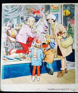 Mike Hubbard | Hubbard, Mike - originele illustratie in gouache op hardboard "People you see" - Hunkeren voor kerstetalage - Gepubliceerd in magazine "Teddy Bear" - (1966) | Catawiki