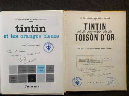 Hergé | Tintin - Les oranges bleues + La toison d’or + Le lac aux requins - 3x C - 2 albums dédicacés par J-P Talbot - Éditions mixtes (voir description) - (1962/1983) | Catawiki