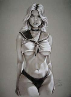 Sly | Sly - Original drawing - black and white - Pin up art - Size: 31 x 42 cm. - (2023) | Catawiki