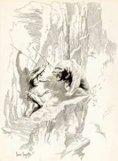 Frank Frazetta Tarzan At The Earth‘s Core Bear Attack Illustration and Preliminary Original Art Group of 2 -