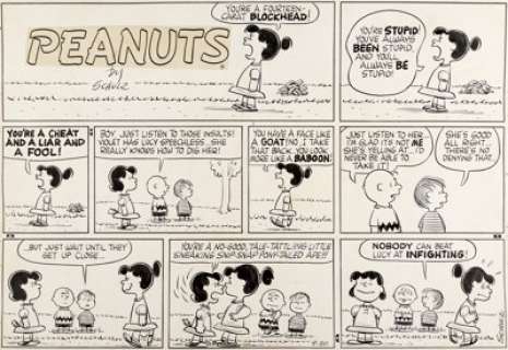 Charles Schulz Peanuts Sunday Comic Strip Lucy and Charlie Brown Original Art dated 9-20-59 (United Feature Syndic... | Heritage