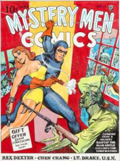  - Joe Simon Mystery Men Comics #11 Cover Re-Creation Painting Blue Beetle Original Art (c. 1990-2000s)....